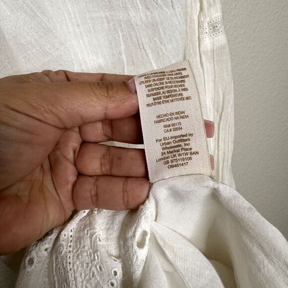 Free People Off Shoulder Dress Medium Ivory Cottagecore Prairie Indie Midi Eyele - Picture 11 of 15